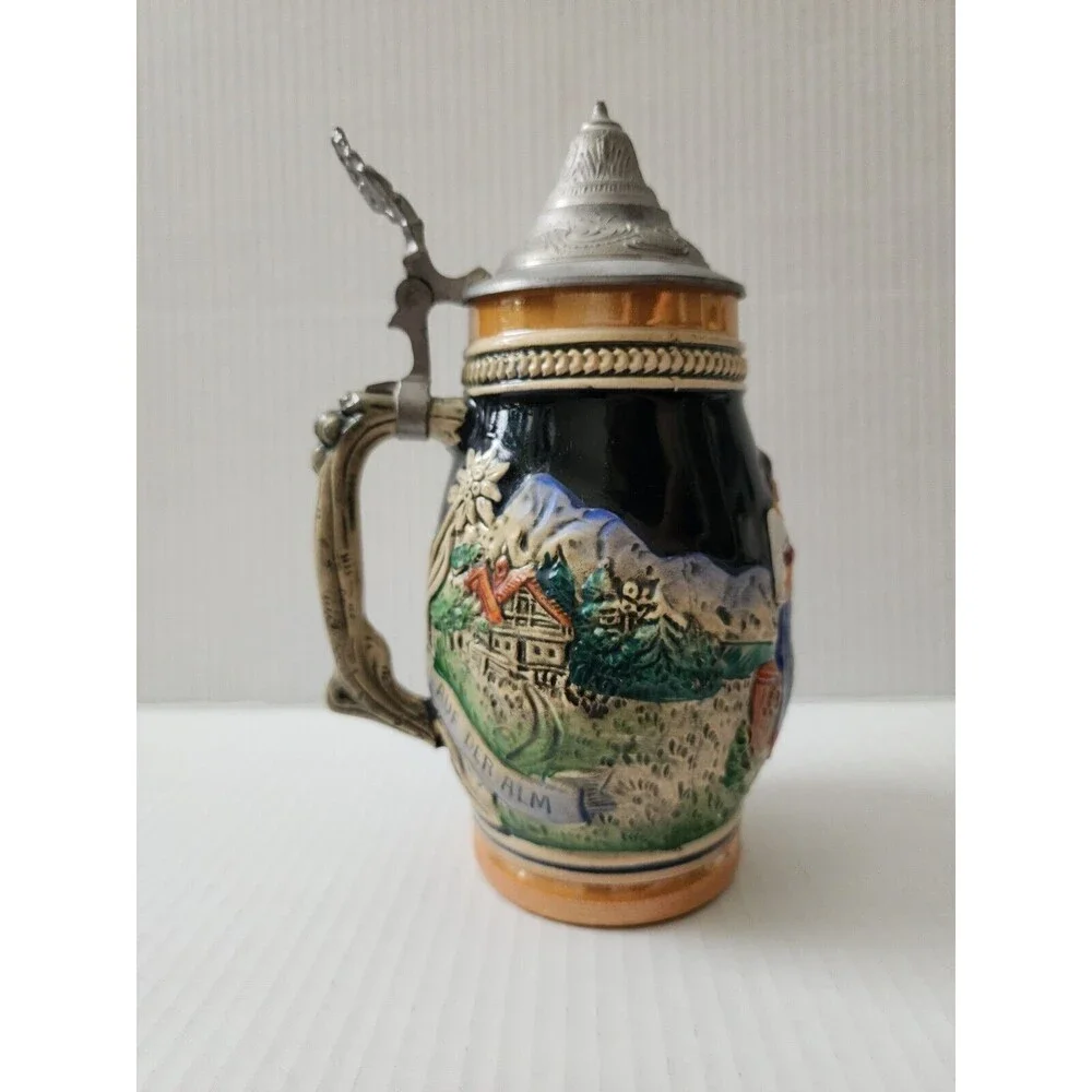 Beer Stein with Lid Western Germany da ist es schon auf der Alm Mountain Meadow